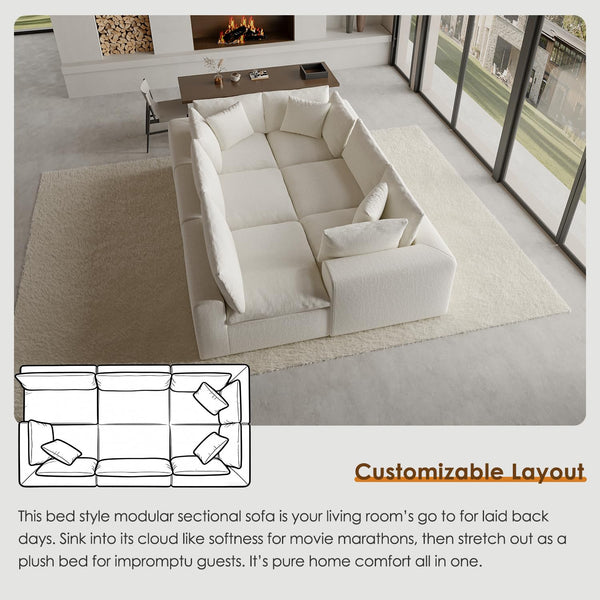 Modular Sectional Sofa Bed with Deep Seats – Chenille Cloud Couch