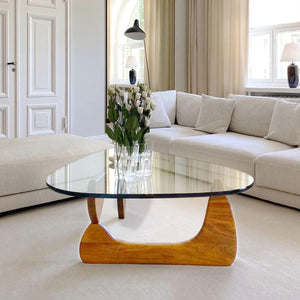 Triangle Glass Coffee Table with Wood Legs