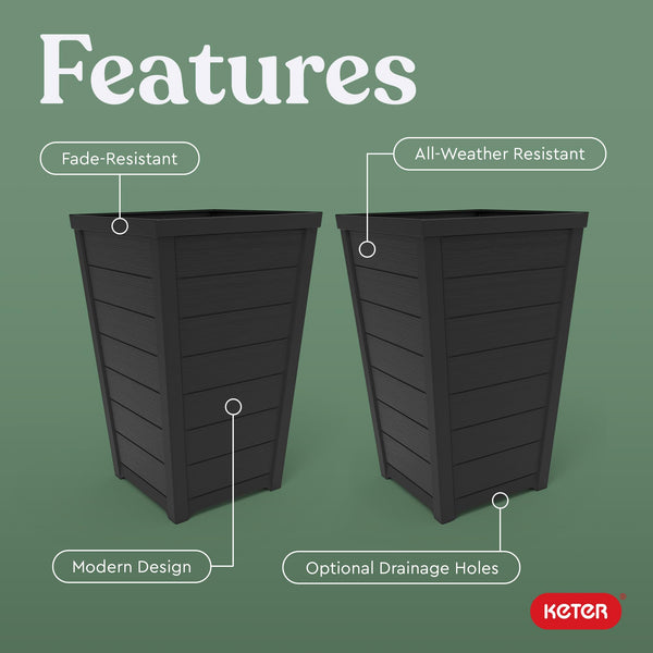 Set of 2 Tall Resin Tapered Planters 22-Inch