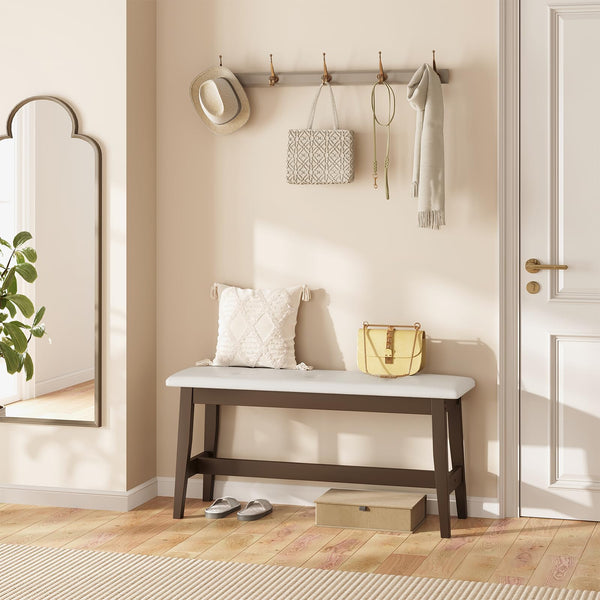 Bamboo Dining Bench with Upholstered PU Leather Seat
