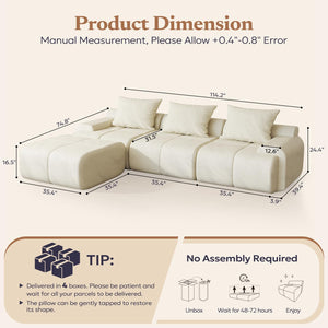 114" Modular Sectional Sofa with Ottoman