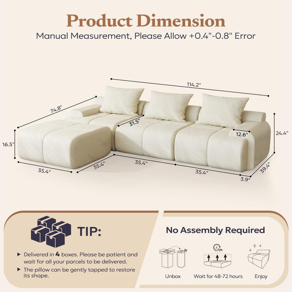 114" Modular Sectional Sofa with Ottoman