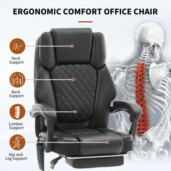 Reclining Massage Office Chair with Heat & Footrest – 400 lbs Capacity