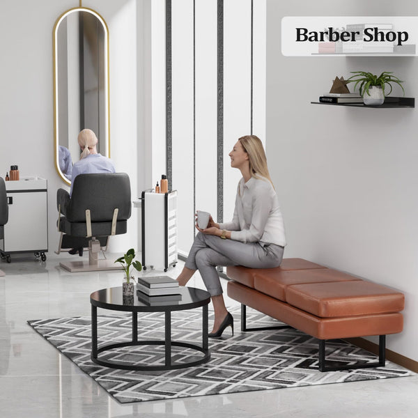59.5" Faux Leather Waiting Room Bench with Metal Frame