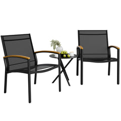 3-Piece Outdoor Rocking Bistro Set with Tempered Glass Table