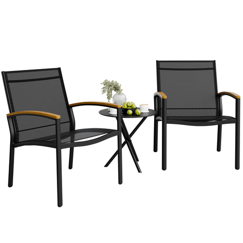 3-Piece Outdoor Rocking Bistro Set with Tempered Glass Table