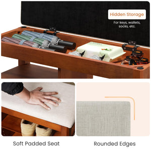 Entryway Shoe Bench with Flip-Top Storage, Cushion & Adjustable Shelves