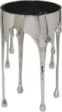 Round Aluminum Accent Table with Glass Top