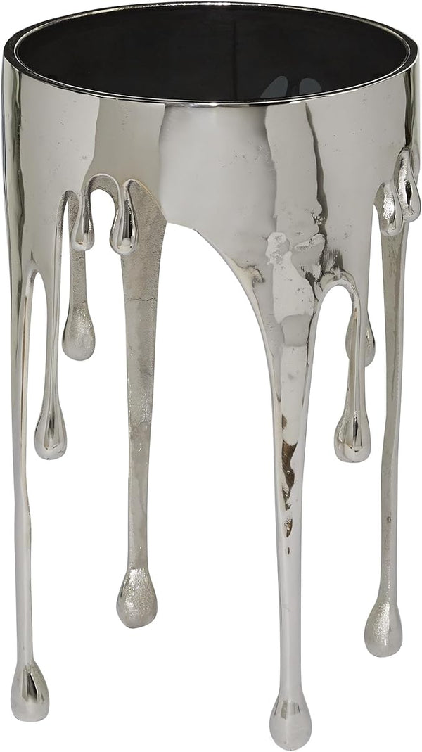 Round Aluminum Accent Table with Glass Top
