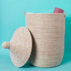 Large Handwoven Storage Basket with Removable Lid