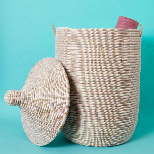 Large Handwoven Storage Basket with Removable Lid