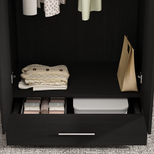 2-Door Wardrobe Armoire with Drawer & Hanging Rod