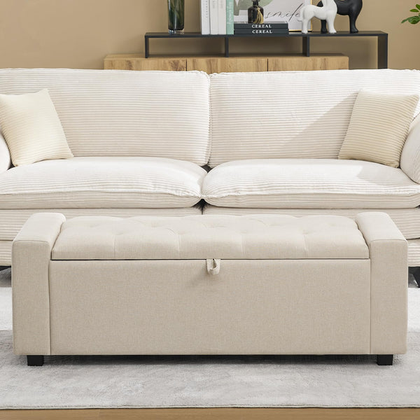 Tufted Storage Ottoman Bench with Dual Safety Hinges