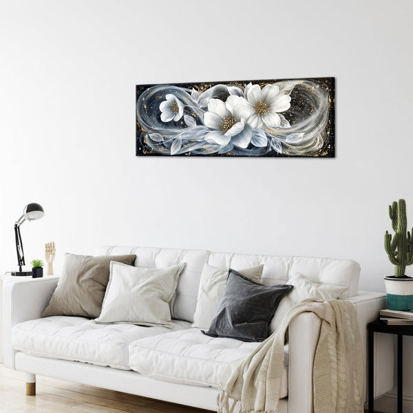 Black & White Magnolia Canvas Wall Art – 20x55 Inch