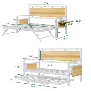 Twin Daybed with Pop-Up Trundle, RGB LED Headboard & Charging Station