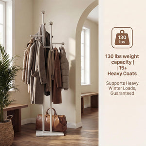 Freestanding Coat Rack with Marble Base & 14 Hooks