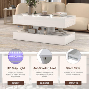 LED Coffee Table with Storage & Drawers
