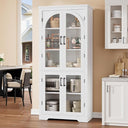 70" Tall Kitchen Pantry Cabinet with 4 Arched Glass Doors & Adjustable Shelves