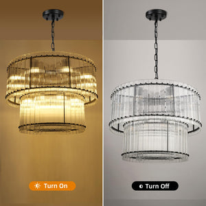 3-Tier Round Crystal Glass Chandelier with Water Ripple Design