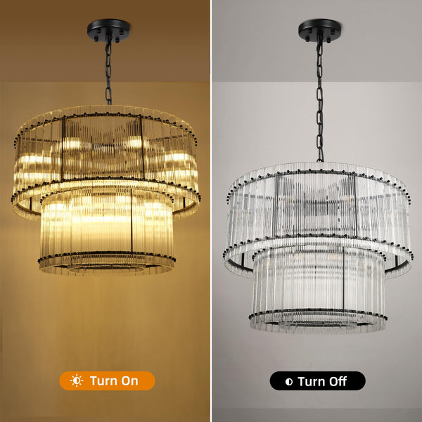 3-Tier Round Crystal Glass Chandelier with Water Ripple Design