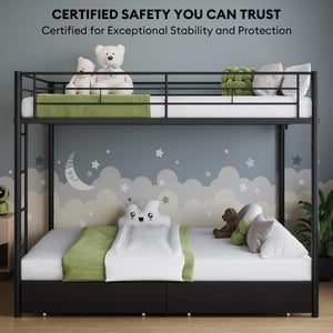 Twin Over Twin Metal Bunk Bed with LED Lights & USB Charging