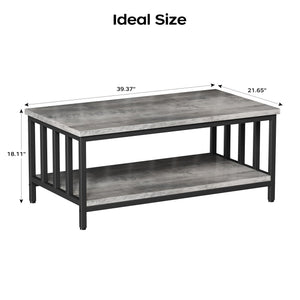 2-Tier Farmhouse Coffee Table with Slatted Sides & Metal Frame