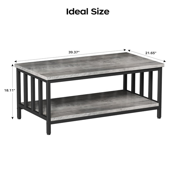 2-Tier Farmhouse Coffee Table with Slatted Sides & Metal Frame