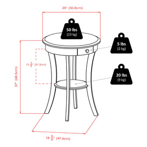 Round Wood Accent Table with Drawer and Shelf