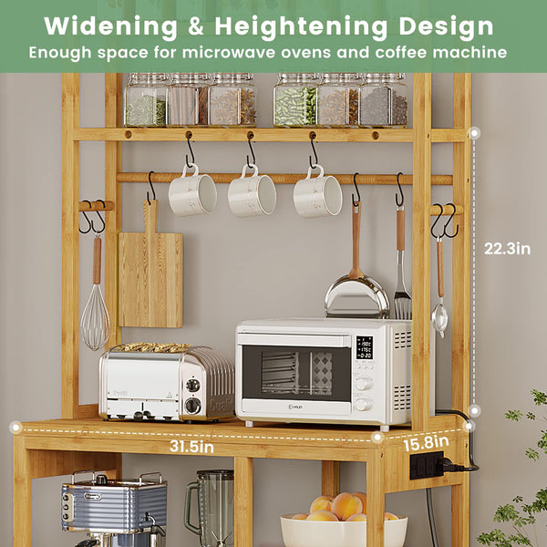 8-Tier Bamboo Bakers Rack with Power Outlets