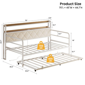 Twin Daybed with Trundle, LED Lights & Charging Station