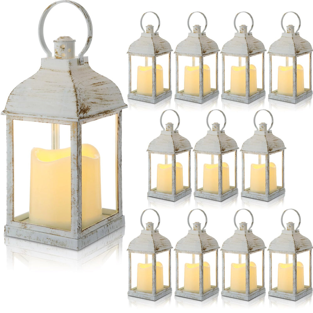 White LED Flameless Candle Lanterns Set of 12 – 10 Inch Battery Operated Indoor Outdoor Hanging Lights