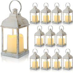 White LED Flameless Candle Lanterns Set of 12 – 10 Inch Battery Operated Indoor Outdoor Hanging Lights
