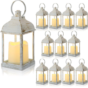White LED Flameless Candle Lanterns Set of 12 – 10 Inch Battery Operated Indoor Outdoor Hanging Lights
