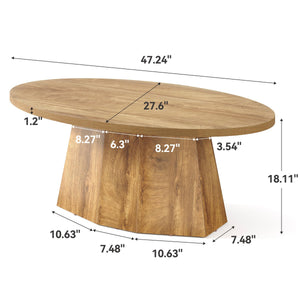 Oval Coffee Table 47-Inch with Polygonal Pedestal