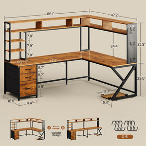 L-Shaped Desk with Hutch, Drawers & Power Outlet