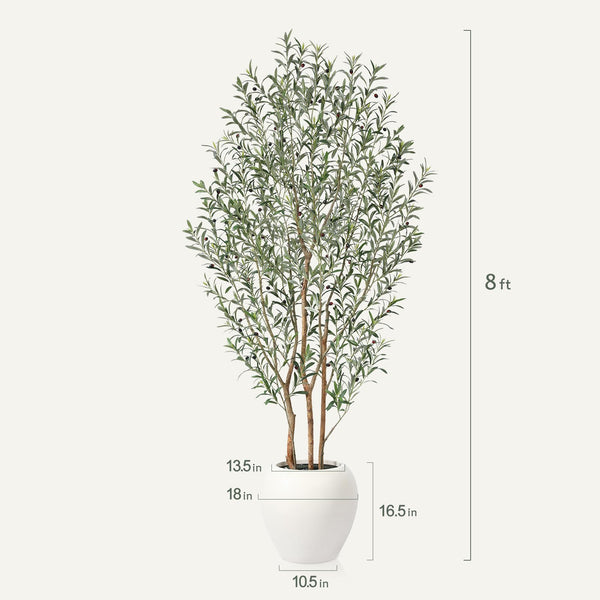 8FT Artificial Olive & Ficus Tree – Indoor Potted Plant with Natural Wood Trunk