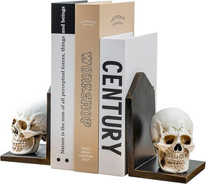 Skull Bookends Gothic Resin Skeleton Head