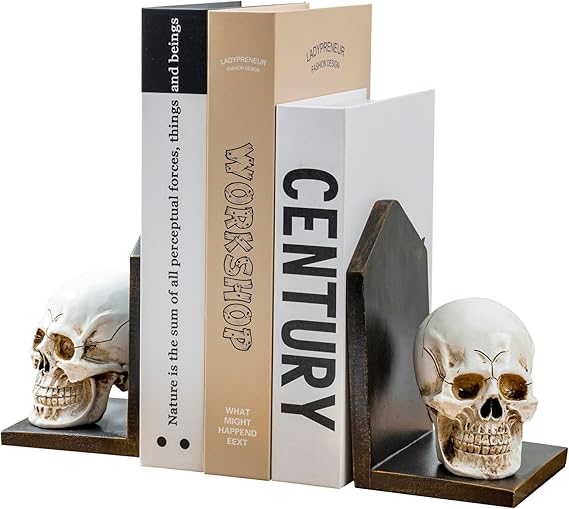 Skull Bookends Gothic Resin Skeleton Head