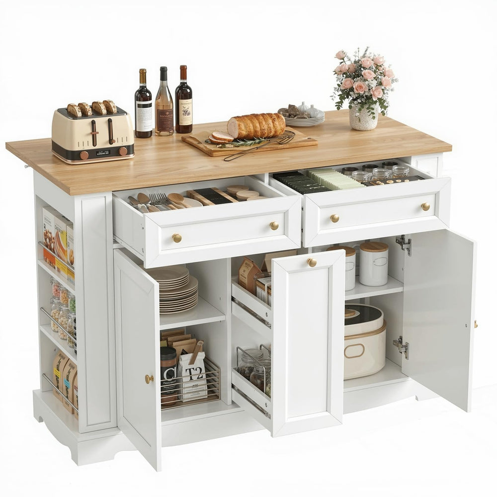 Kitchen Island with Storage & Drop Leaf Countertop