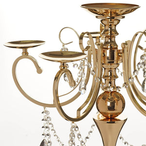 Tall Gold Metal Candelabra with Crystal Drops