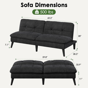 Mid-Century Modern Futon Sofa Bed with Adjustable Backrest
