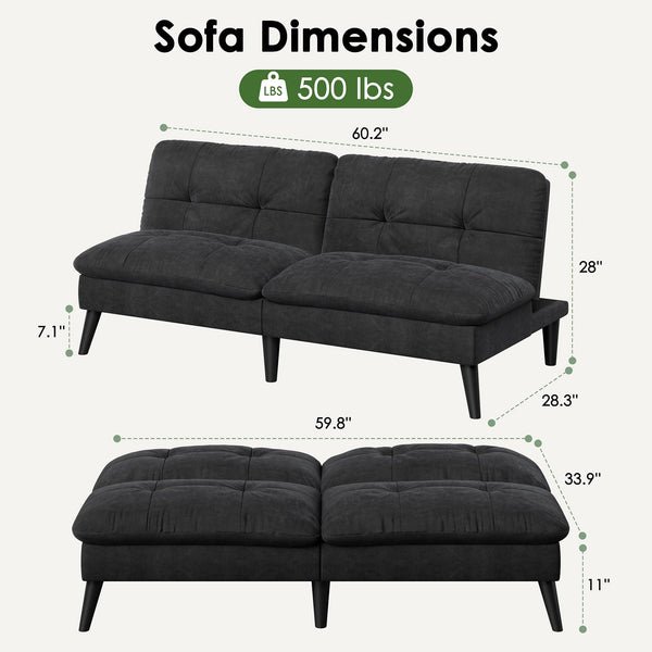 Mid-Century Modern Futon Sofa Bed with Adjustable Backrest