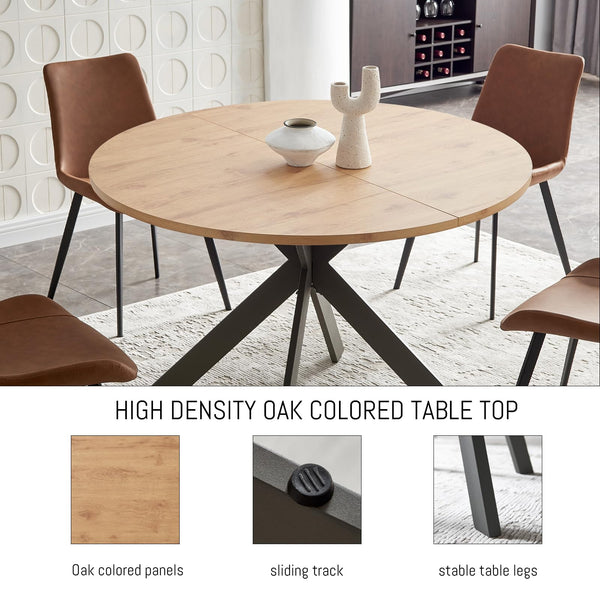 46.4" Round Dining Table Set for 4-6 – Steel Legs, Upholstered Chairs