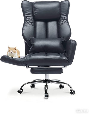 forveolux High Back Executive Office Chair with Footrest, Reclining PU Leather, Lumbar Support, Criss Cross Style, 155° Recline (Beige)