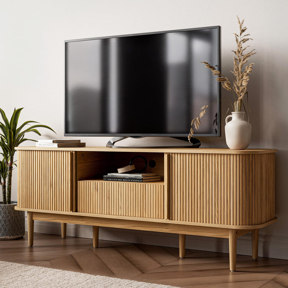 63" Fluted TV Stand with Sliding Doors