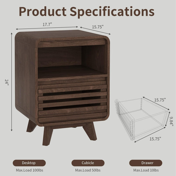 Fluted End Table with Drawer and Open Shelf