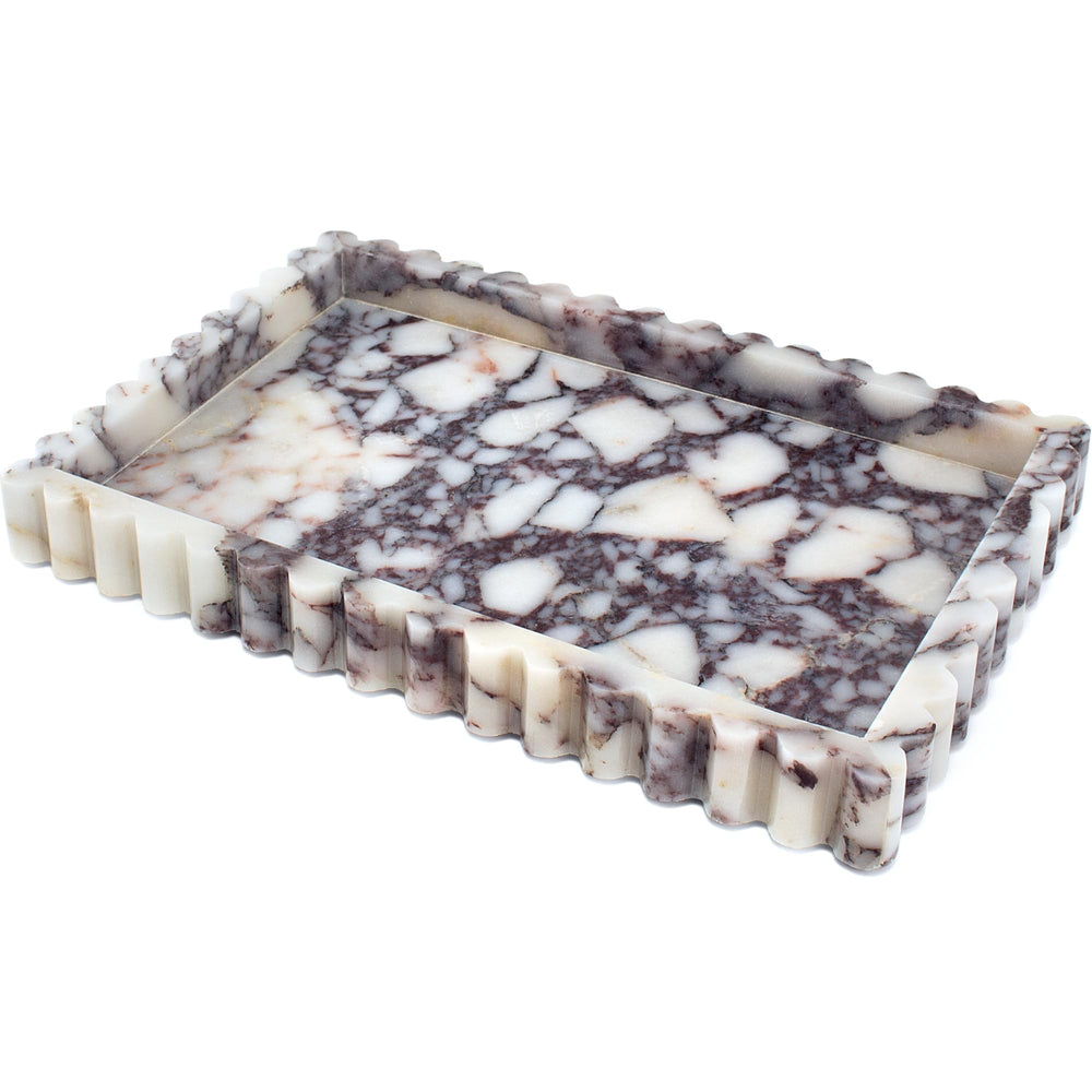 Natural Marble Decorative Tray with Fluted Edge