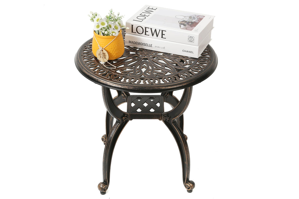 Cast Aluminum Ornate Floral Side Table