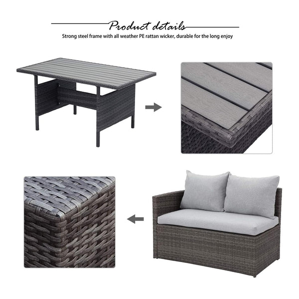 7-Piece Outdoor Wicker Patio Furniture Set with Cushions – Light Grey