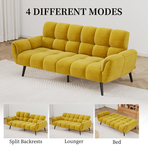 Convertible Futon Sofa Bed – 76.77" Linen Sleeper Couch with Adjustable Backrest